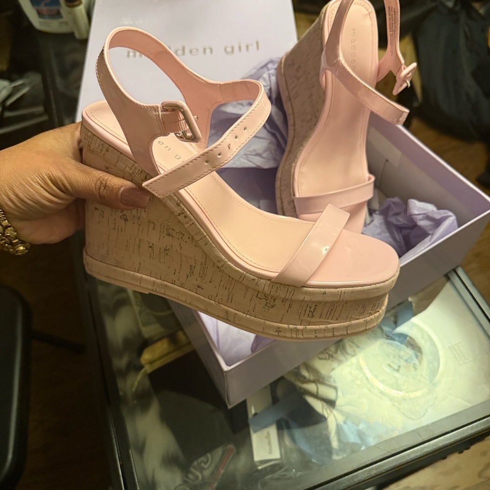 Madden Girl Light Pink Cork Wedges